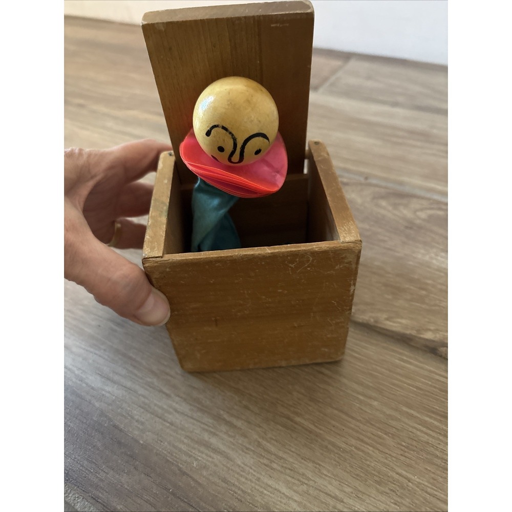 VTG‎ Creative Playthings Wooden Clown Jack-in-the-Box Toy Japan